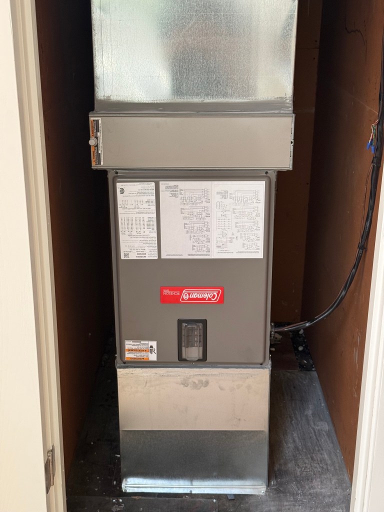 Coleman furnace installed in a closet