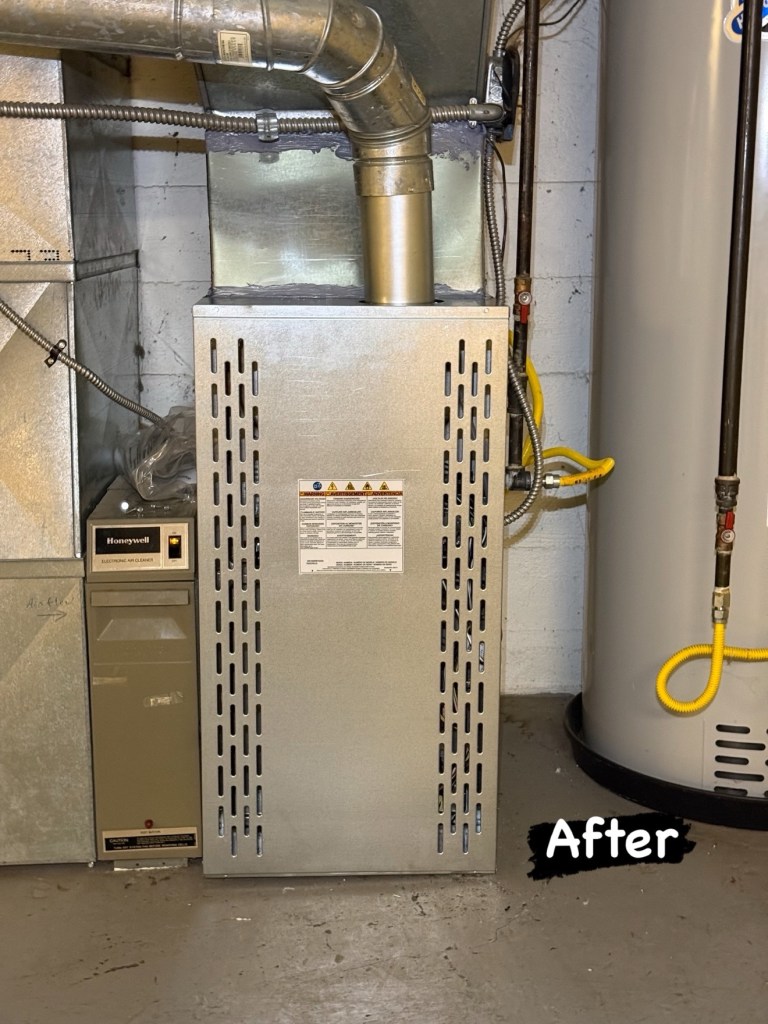 New furnace after replacement, labeled After