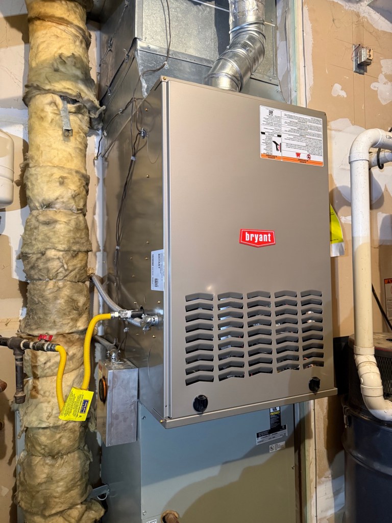 Bryant furnace installed with gas line and ductwork