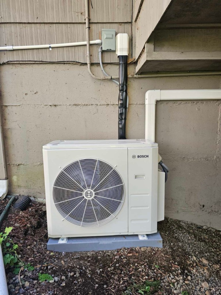 Bosch heat pump outdoor unit, front view
